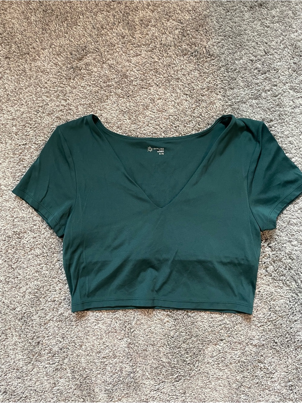 aerie Forest Green V-Neck Cropped Tee